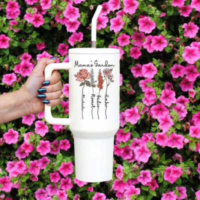 Personalised Mama's Garden Birth Month Flower Tumbler with Kids Names Gifts for Mum Grandma Mother's Day Gift