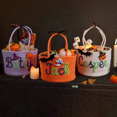 Custom Trick or Treat Basket with Name Halloween Candy Tote Halloween Gift for Boys Girls