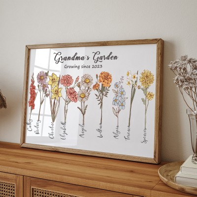 Grandma's Garden Birth Month Flower Frame with Names Personalised Gifts for Grandma Mum Mother's Day Gift Ideas