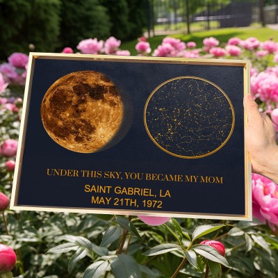 Under This Sky You Became My Mum Personalised Moon Phase Star Map Frame Keepsake Gifts for Mum Grandma Mother's Day Gift