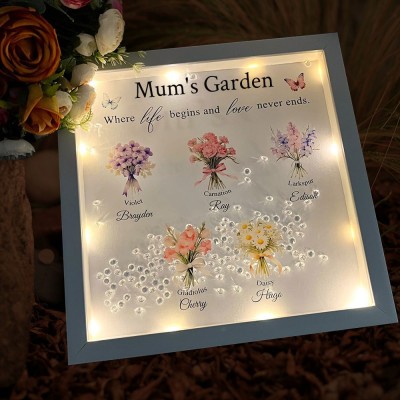 Custom Mum's Garden Birth Flower Night Light Shadow Box Frame with Kids Names Keepsake Gift for Mum Grandma Mother's Day Gifts