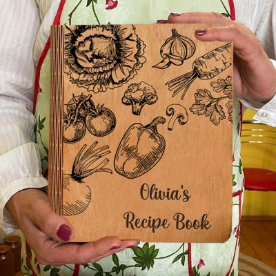 Wooden Recipe Book with Blank Binder Personalised Engraved Journal for Mum Grandma Christmas Gift for Her