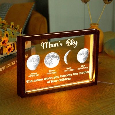 Personalised Mum's Sky Moon Phase Night Light By Date with Kids Names Gifts for Mother's Day Keepsake Gift for Mum