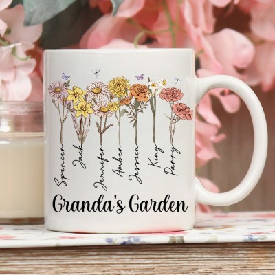 Custom Grandma's Garden Water Color Birth Flower Mug With Grandkids Names Mother's Day Gift Preparing Gift For Mum Grandma