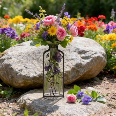 Personalised Birth Month Flower Stained Glass Vase Unique Gifts for Her Christmas Gift for Mum Grandma