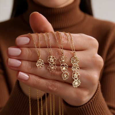 Personalised Family Birth Flower Necklace Custom Birth Month Flower Jewelry Unique Birthday Gift for Mum Grandma Mother's Day Gift Ideas