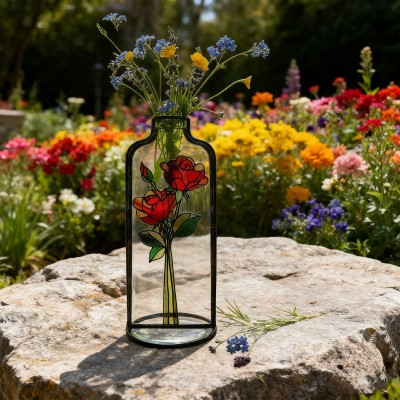 Personalised Birth Month Flower Stained Glass Vase Unique Gifts for Her Christmas Gift for Mum Grandma