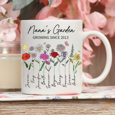 Personalised Growing Grandma's Garden Art Print Birth Flower Mug With Grandkids Names Mother's Day Gift Unique Gift For Mum Grandma