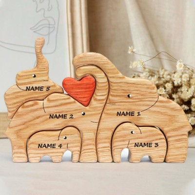 Personalised Wooden Elephant Family Names Puzzle Keepsake