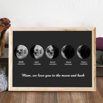 Personalised Moon Phase Wood Frame Family Keepsake Gifts Mother's Day Gift