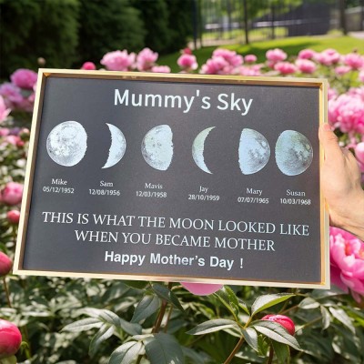 Personalised Mummy's Sky Moon Phase Print Frame With Kids Names Meaningful Mother's Day Gifts