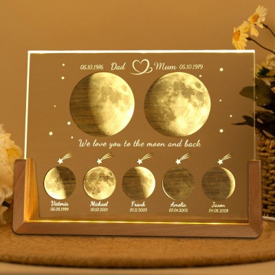 Personalised Family Moon Phase Night Light with Kids Names Unique Gifts for Mum Dad Mother's Day Gift Ideas