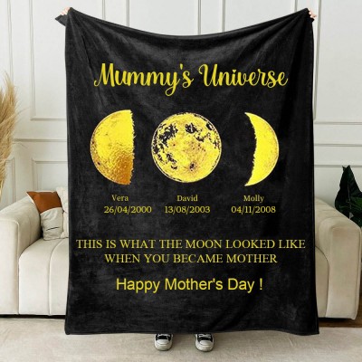 Mummy's Universe Custom Moon Phase Blanket With Kids Names Mother's Day Gift Ideas Keepsake Gift For Mum