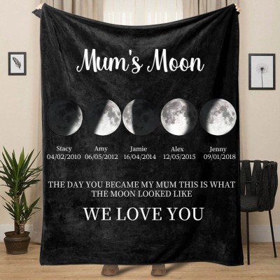 Custom Mum's Moon Moon Phase Blanket With Kids Names Unique Keepsake Gift For Mum Perfect Mother's Day Gift Ideas