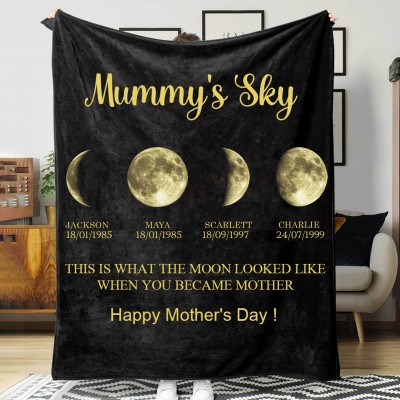 Custom Mummy's Sky Moon Phase Blanket Heartful Gift For Mum Best Mother's Day Gift Ideas