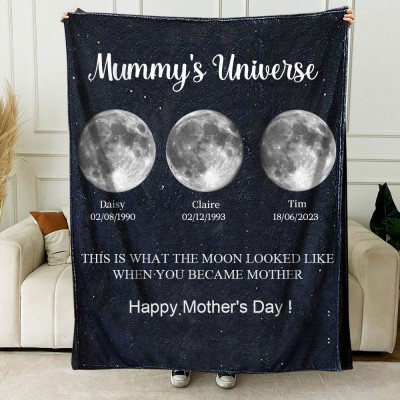 Personalised Mummy's Universe Moon Phase Blanket Mother's Day Gifts Unique Family Gift For Mum