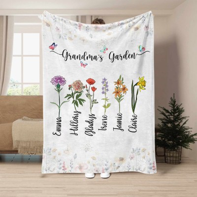 Personalised Birth Flower Print Art Blanket with Names 