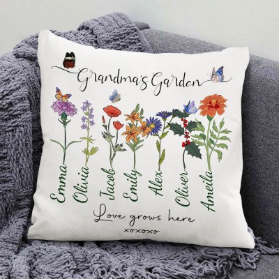Personalised "Love Grows Here" Birth Flower Pillow