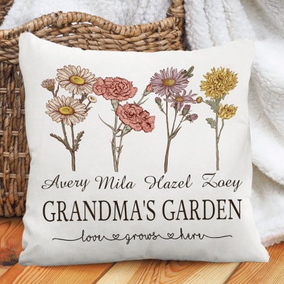 Personalised "Love Grows Here" Birth Flower Pillow for Her