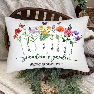 Personalised Birth Flower Print Art Pillow for Grandma,Mum