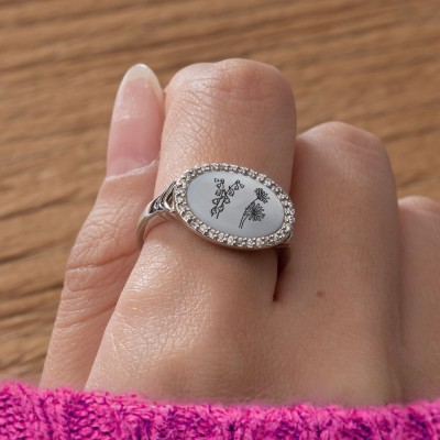 Personalised Oval Shell Birth Flower Ring