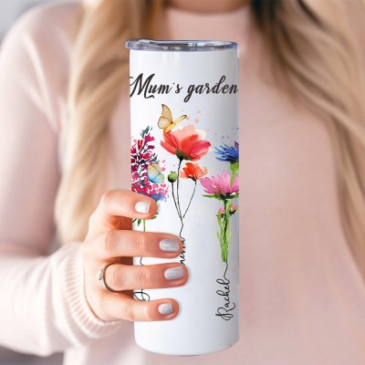 Personalised Mum's Garden Birth Flower Tumbler