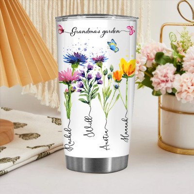 Personalised Birth Flower Bouquet Print Art Tumbler with Names