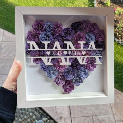 Personalised Flower Shadow Box with Kids Names for Mum
