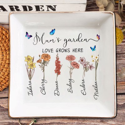 Personalised Mum's Garden Birth Flower Jewellery Dish Unique Gift For Mum Grandma Christmas Gift Ideas